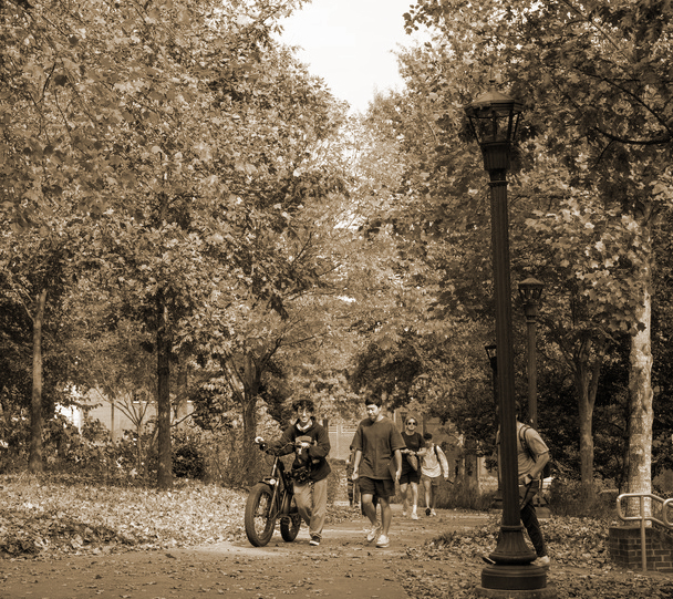 Students walking on campus 